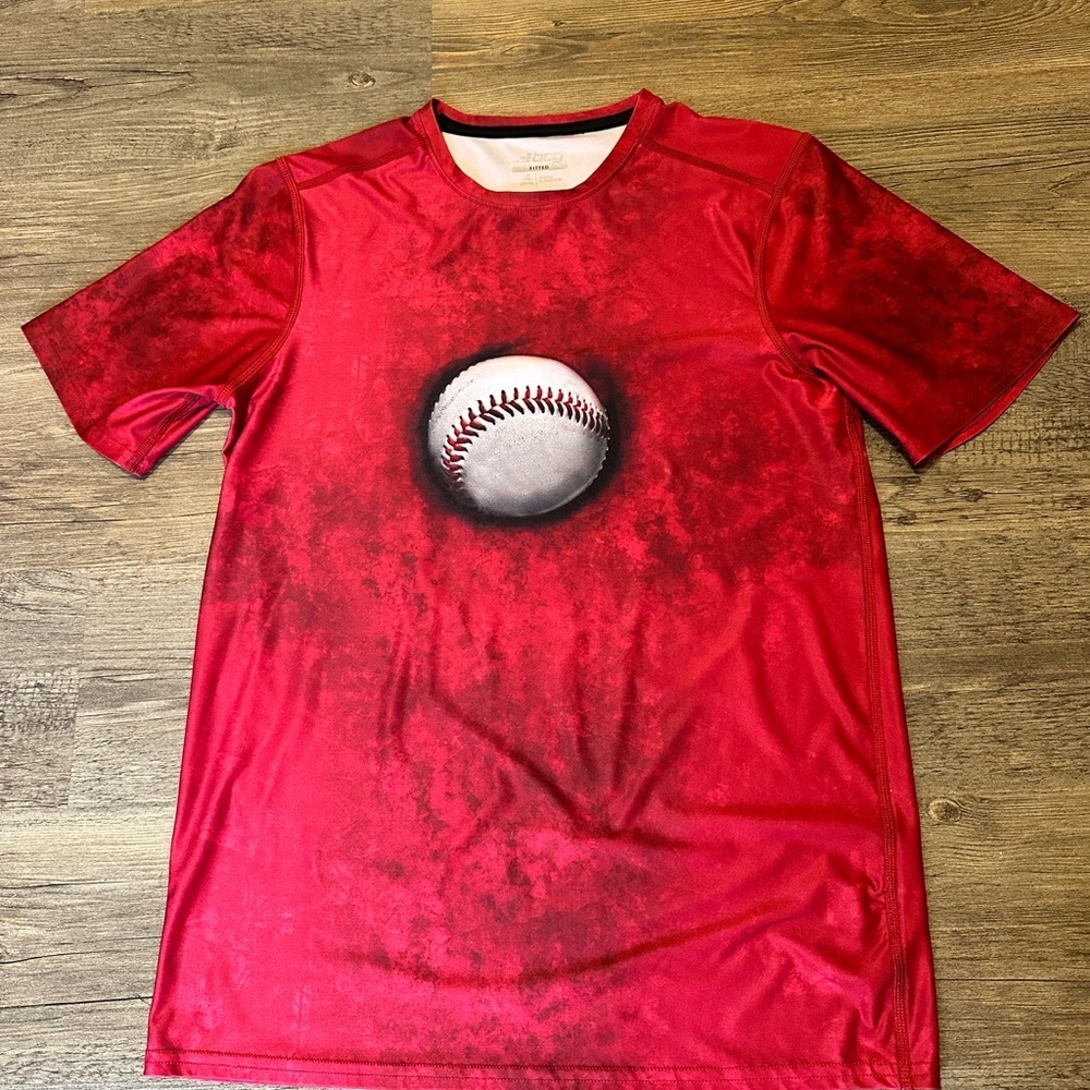 BCG. Red Fitted T-Shirt with Baseball Graphic